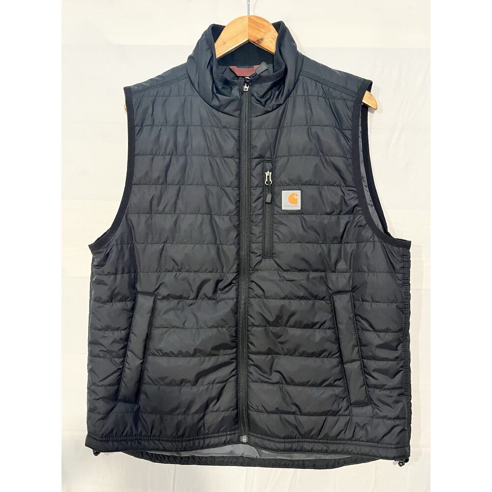 Carhartt Mens Large Black Quilted Insulated Vest Full Zip Workwear Chest Logo